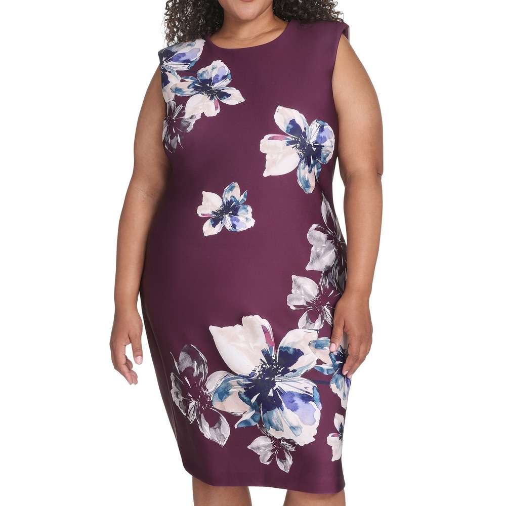 Calvin Klein Scuba Floral Print Sleeveless Sheath Dress Womens Size 20W NWT